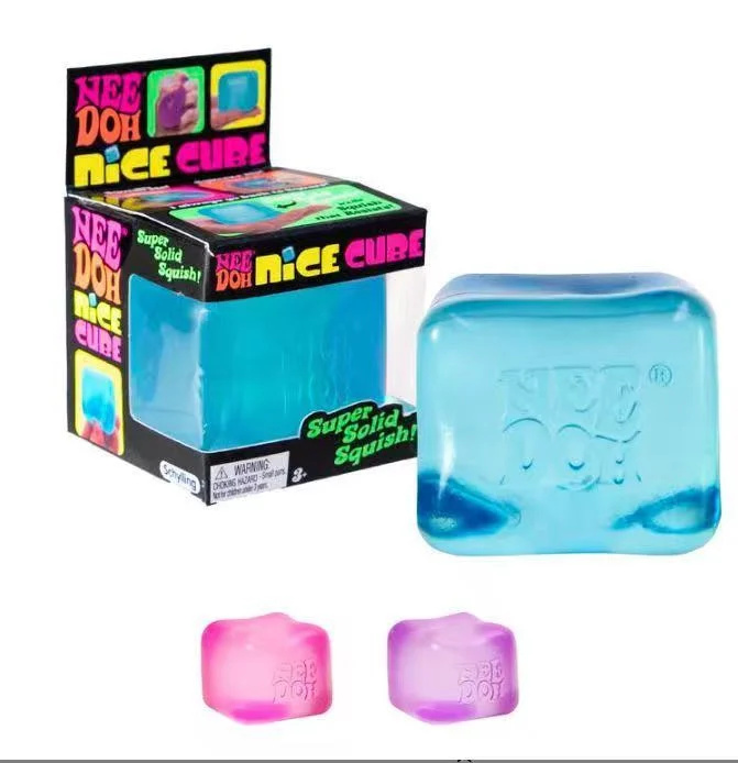 NeeDoh Nice Cube - Original Sensory Fidget Stress Relief Toy, 3 Colors Available (Blue / Pink / Purple), Sold Individually, Soft Maltose-Texture Squishy Gel-Filled Cube for Adults & Kids Age 3+
